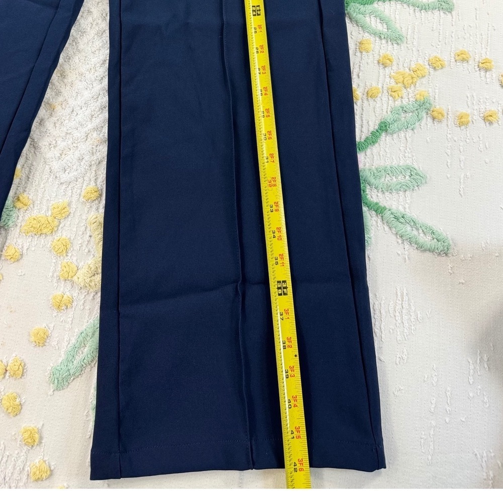SHEIN Wide Leg Pants Navy Blue High Waisted Button Detail Pleated Culottes L - Picture 3 of 8